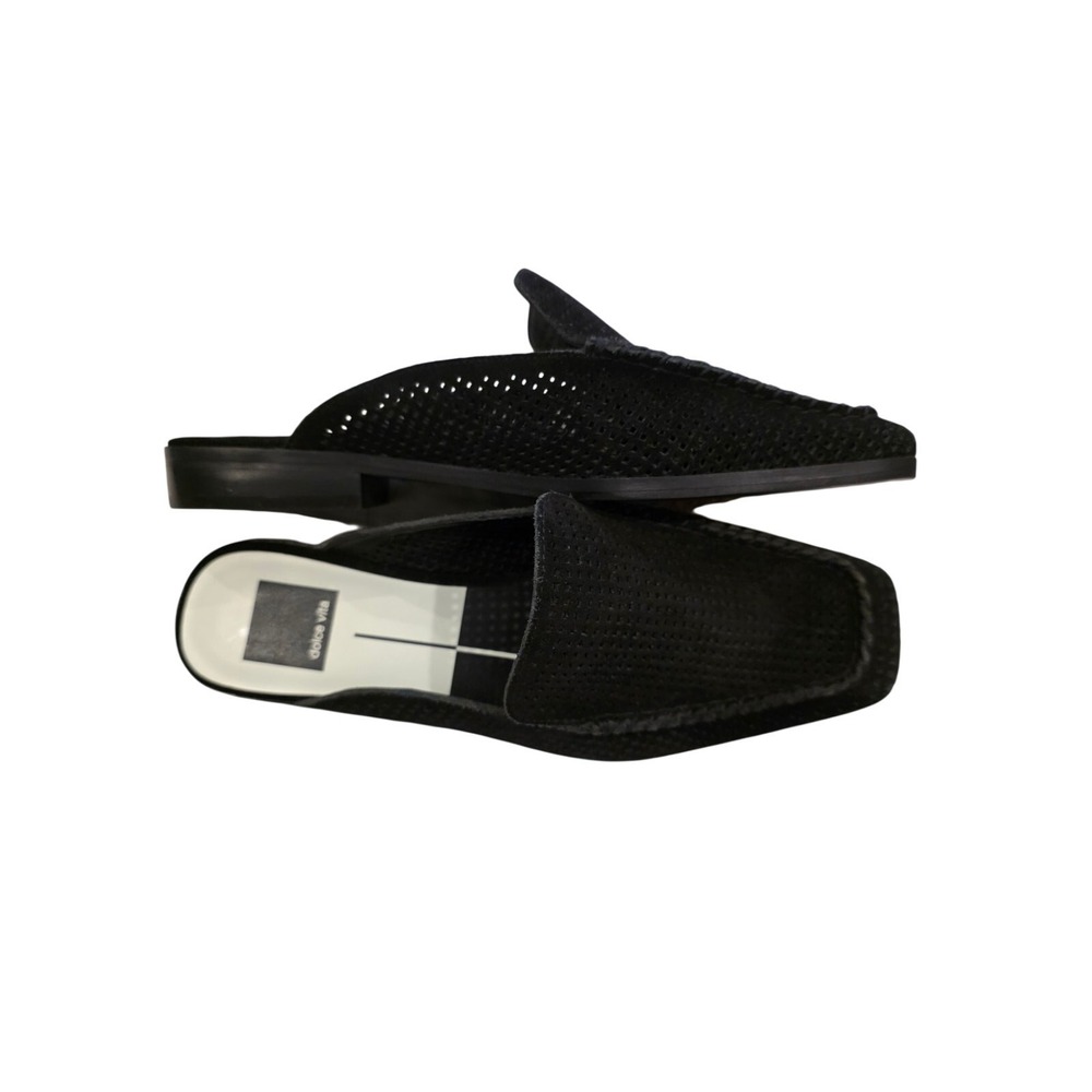 Dolce Vita Black Suede Perforated Mule Loafers Square Toe Slip On Flats Womens - Picture 10 of 12